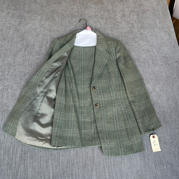Linda Allard Ellen Tracy Pants - Vtg Linda Allard Ellen Tracy Two-Piece Blazer & Skirt Set Womens 2 Green Plaid